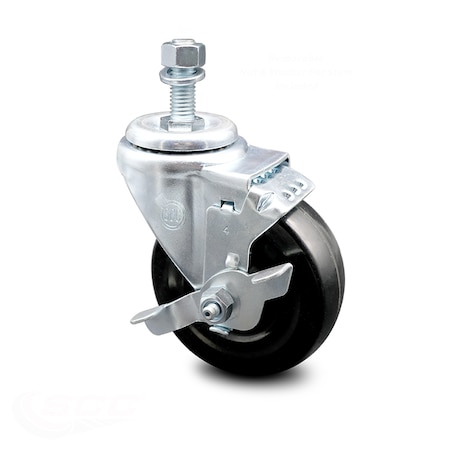 Service Caster 4 Inch Hard Rubber Wheel Swivel 1/2 Inch Threaded Stem Caster with Brake SCC SCC-TS20S414-HRS-TLB-121315